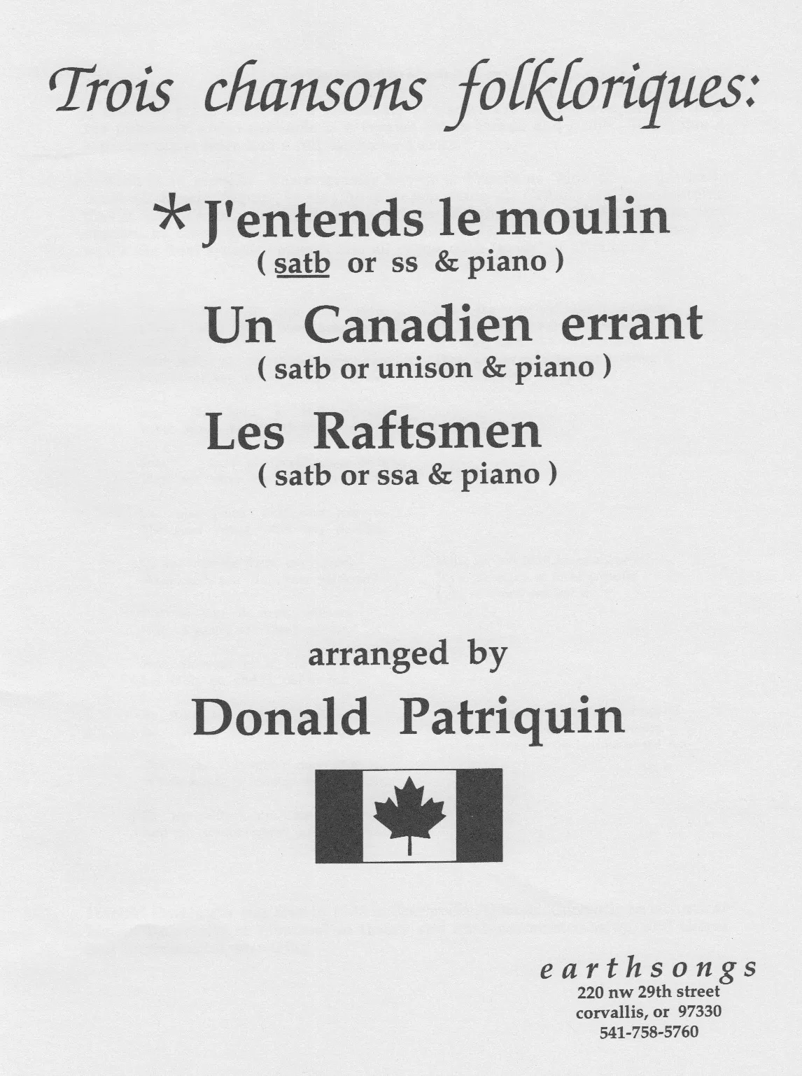 j'entends le moulin  (satb full score)