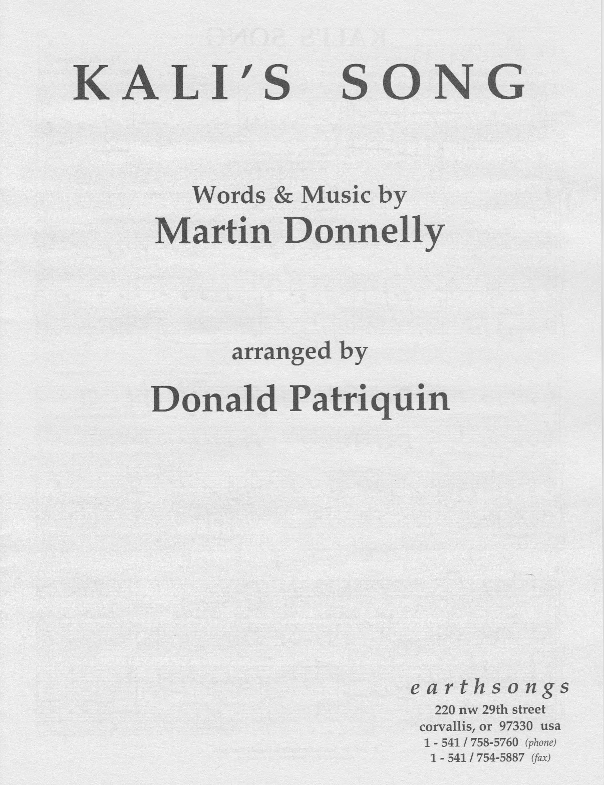 kali's song (ssaa)(pdf if ordered for entire choir)